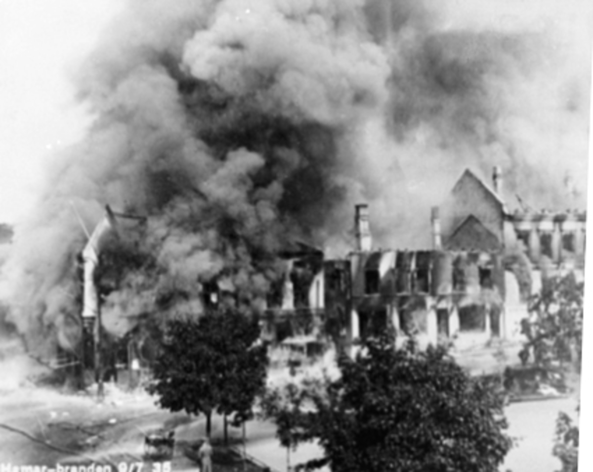 Anno Domkirkeodden, STORBRANNEN, ØSTRE TORG, 1935 Carl Normanns filmarkiv gikk opp i flammer. 9/7 1935.