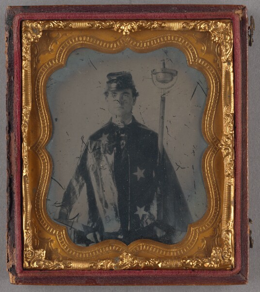 Unknown, [Portrait of a Patriotic Man in Cape with Star Pattern Holding Night Torch]