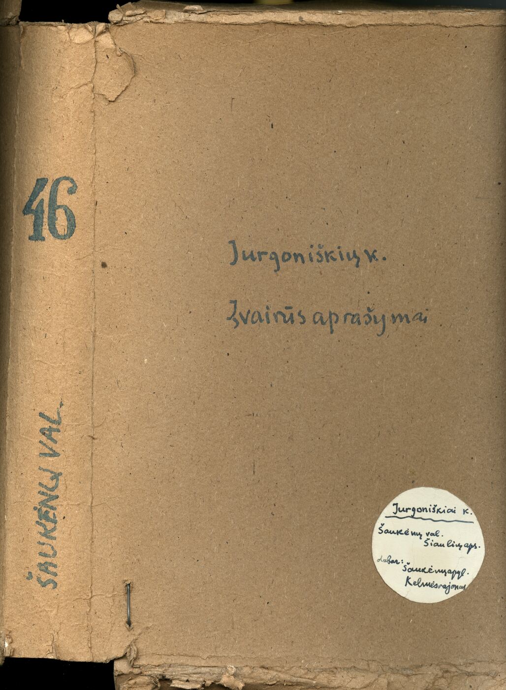 Vladas Zdzichauskas, Archyvinė byla Nr. 46. Šiaulių apskr., Šaukėnų valsč., Jurgoniškių kaimo etnografinė medžiaga