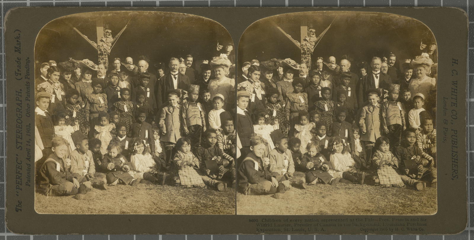 Desconegut, Children of Nation represented at the Fair-Pres. Francis and Sir Wilfrid Laurier, Premier of Canada in the Louisiana Purchase Exposition, St. Louis, U.S.A. White, H.C. & Co., The\ ‘Perfec\’ Stereograph