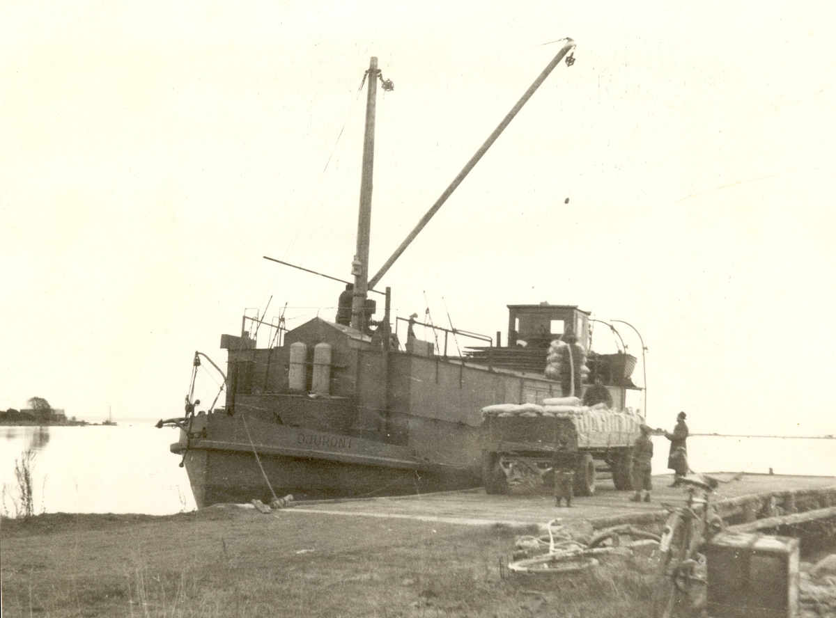 Axel Andersson, Djurö I av Djurö Under lossning av gödningsämnen i Kolboda hamn 1953.