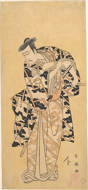Katsukawa Shun'ei 勝川春英, The Actor Ichikawa Yaozō III as Fuwa Banzaemon in a Thunder Robe, Playing with a Fan
