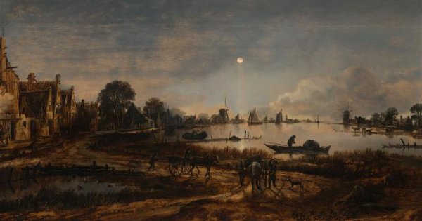 Aert van der Neer, River View by Moonlight