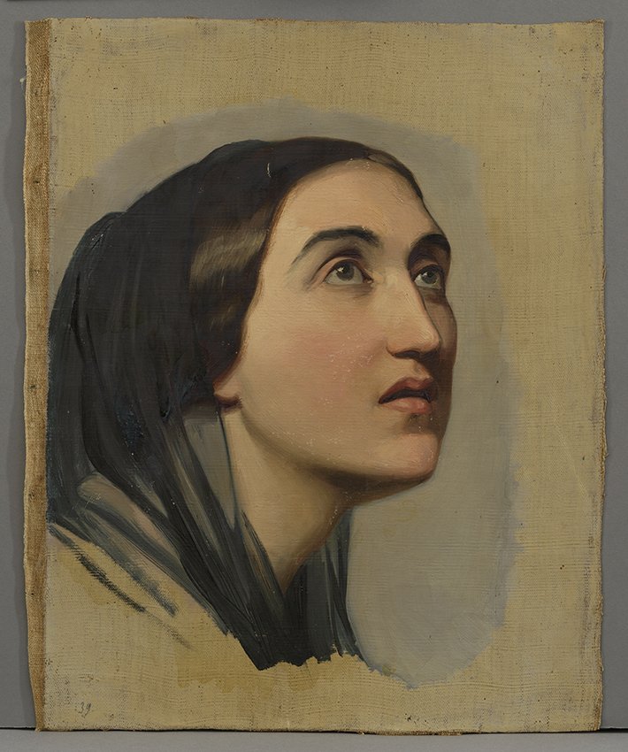 Gustav Metz, Porträtstudie einer jungen Italienerin mit schwarzem Schleier, 1845-1848