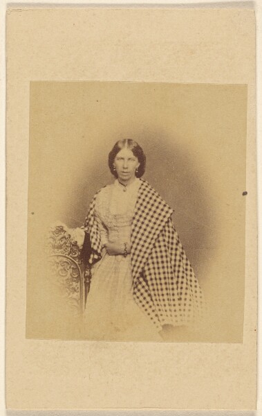 Unknown, [Unidentified woman with checkered shawl, standing]