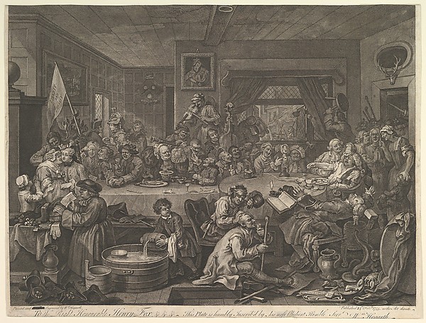 William Hogarth, An Election Entertainment, Plate I: Four Prints of an Election