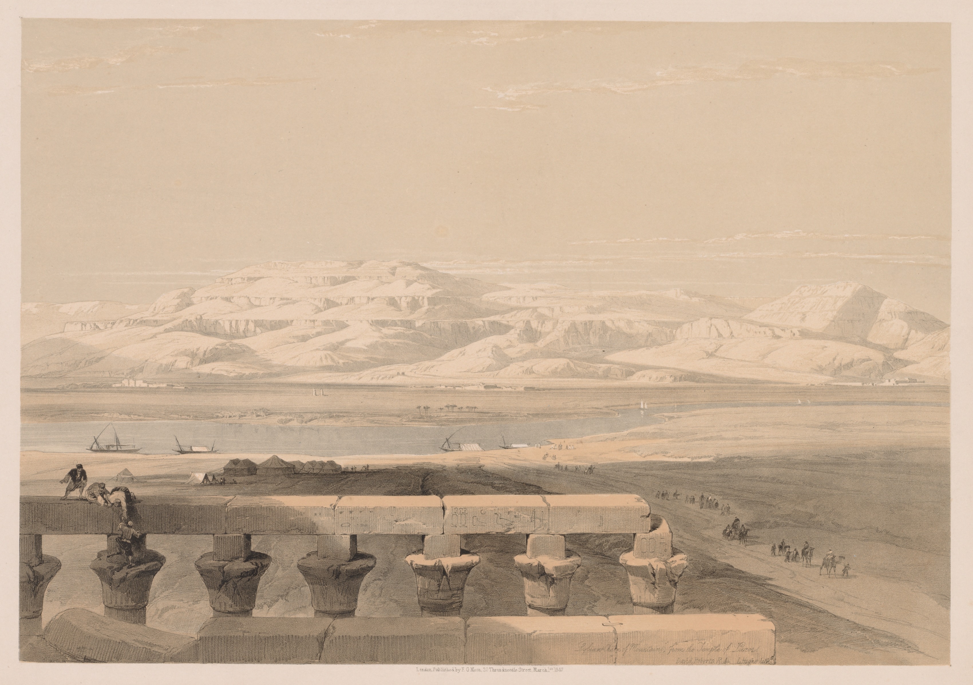 Louis Haghe, Egypt and Nubia:  Volume I - No. 30, Lybian Chain of Mountains from the Temple of Luxor