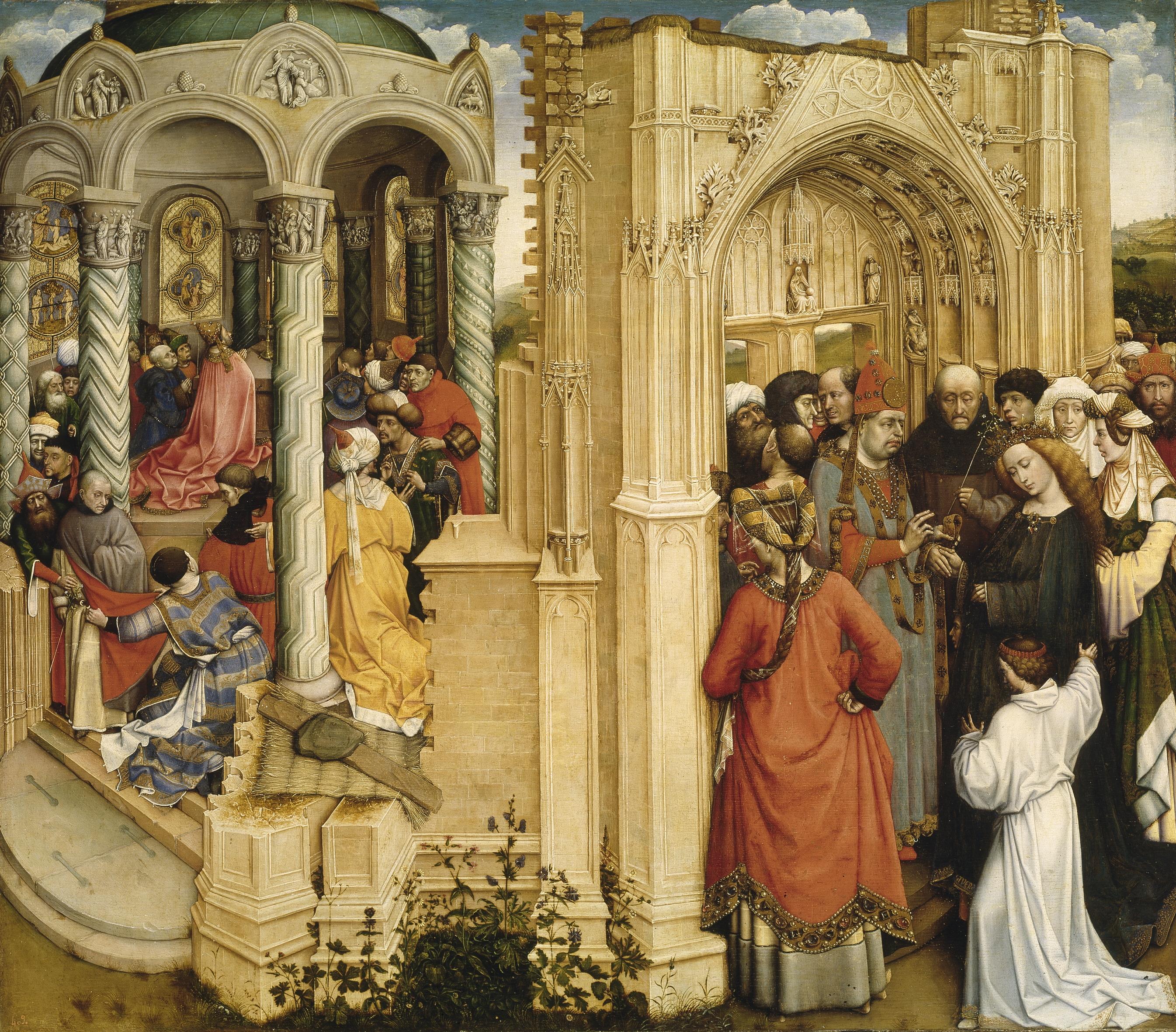 Robert Campin, The miracle of the flowering rod (left); the marriage of Mary and Joseph (right)