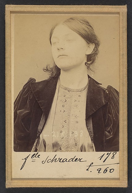 Alphonse Bertillon, Schrader. Minna, Appoline. 19 ans, née à Paris XIe. Sculpteur. Association de malfaiteurs. 24/3/94.
