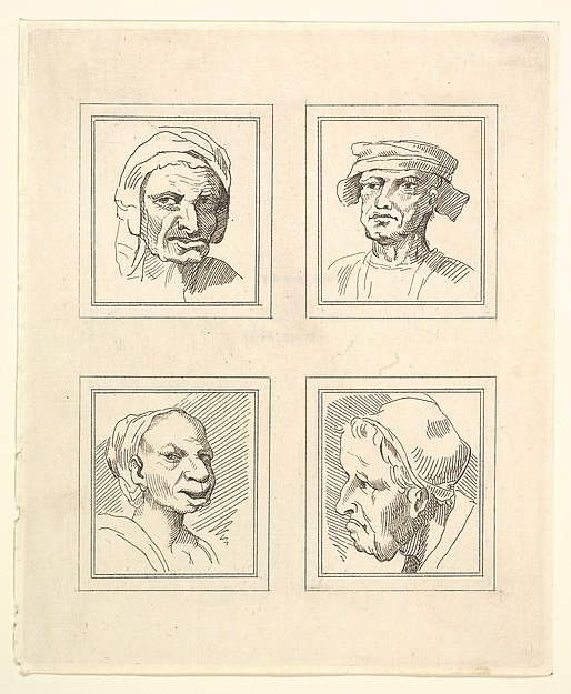Wenceslaus Hollar, Four Heads (from Characaturas by Leonardo da Vinci, from Drawings by Wincelslaus Hollar, out of the Portland Museum)