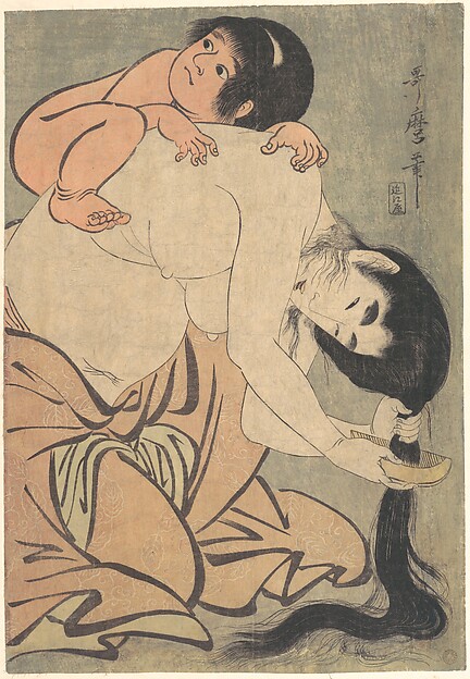 Kitagawa Utamaro, Yamauba Combing Her Hair with Kintarō