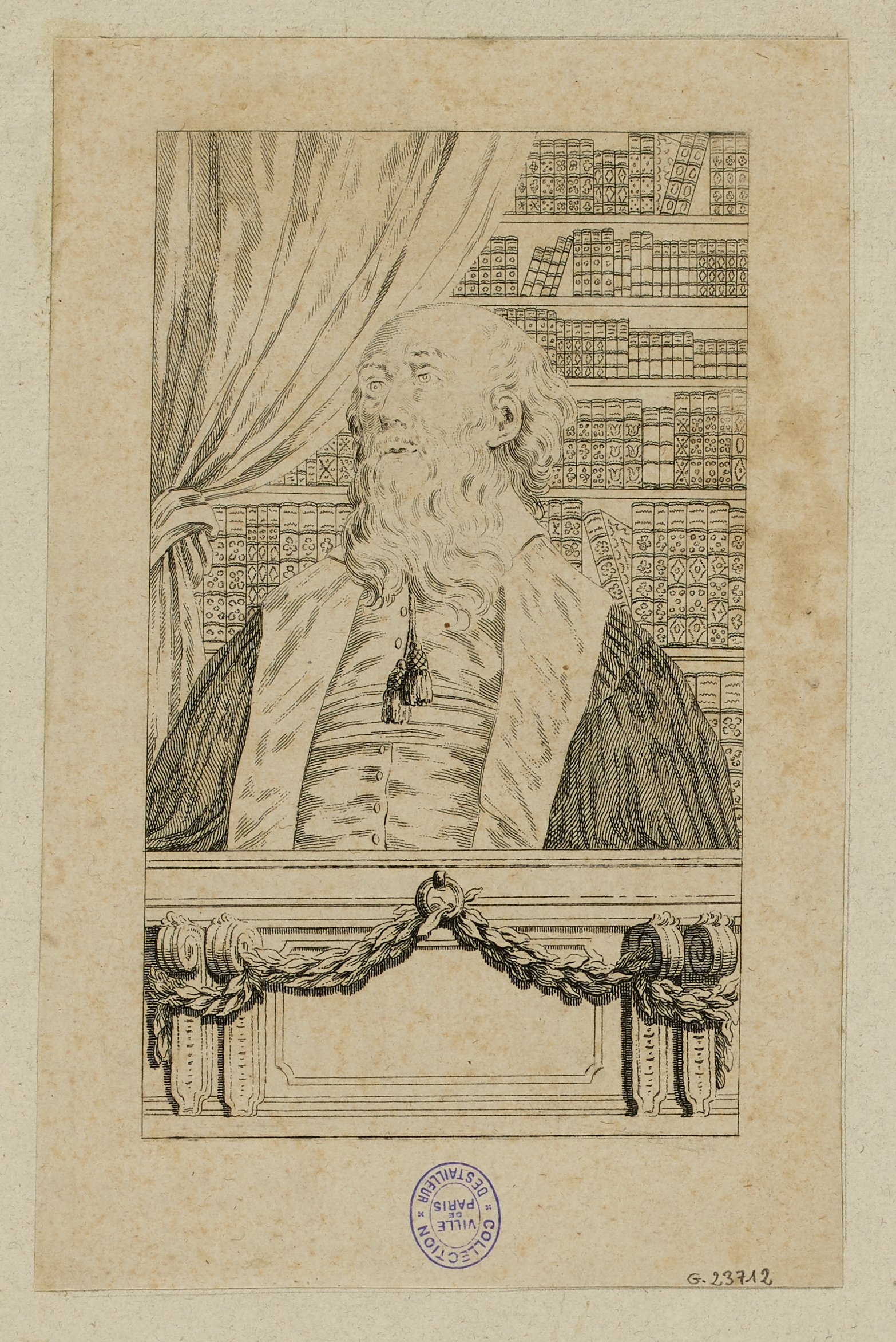 Anonyme, Portrait d'un homme d'Eglise devant sa bibliothèque