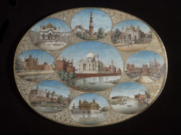 Unknown, The Taj Mahal, Agra, in a gilt frame surrounded by eight smaller views.