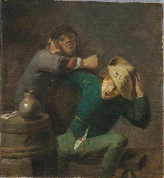Adriaen Brouwer, Two brawling peasants with a barrel