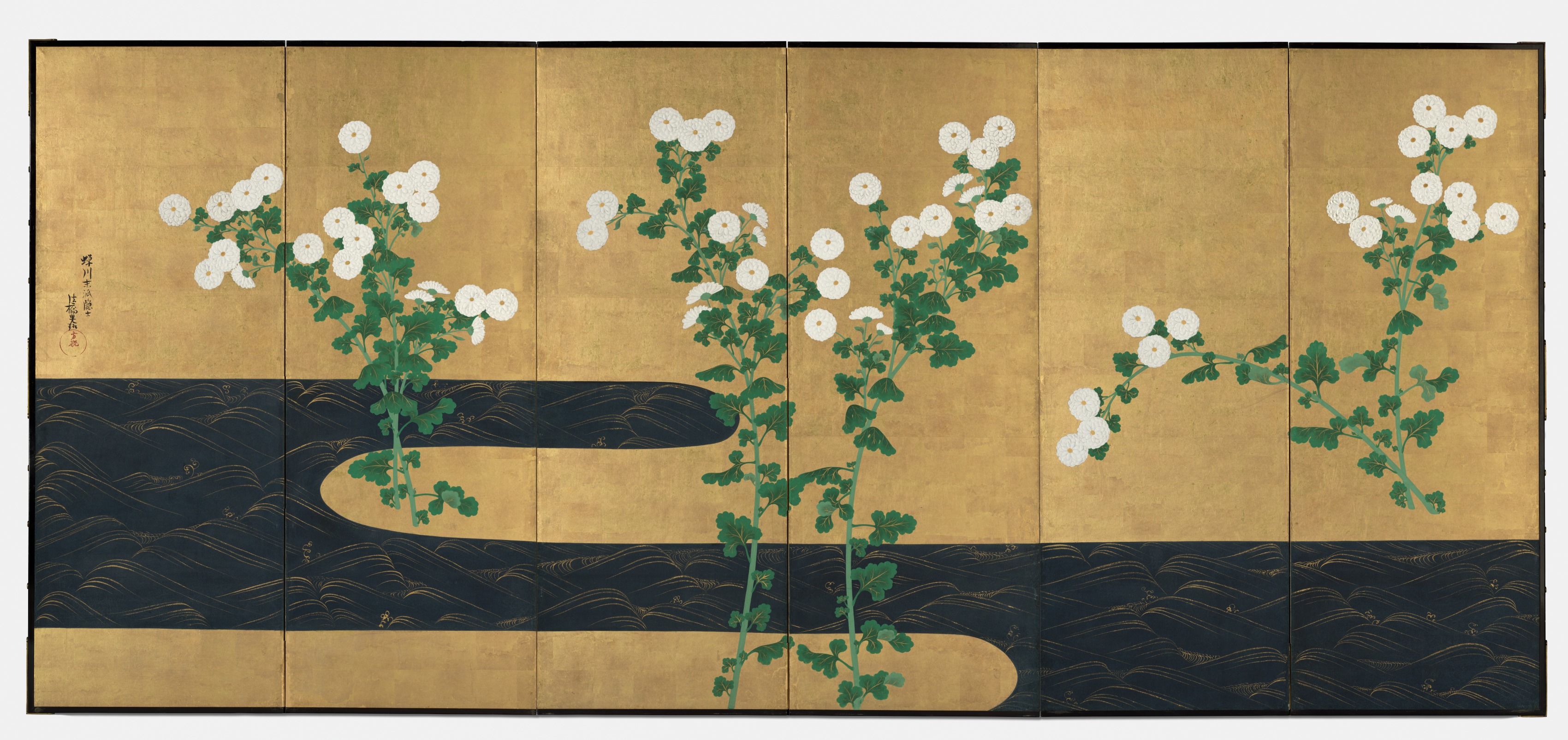 Ogata Kōrin, Chrysanthemums by a Stream