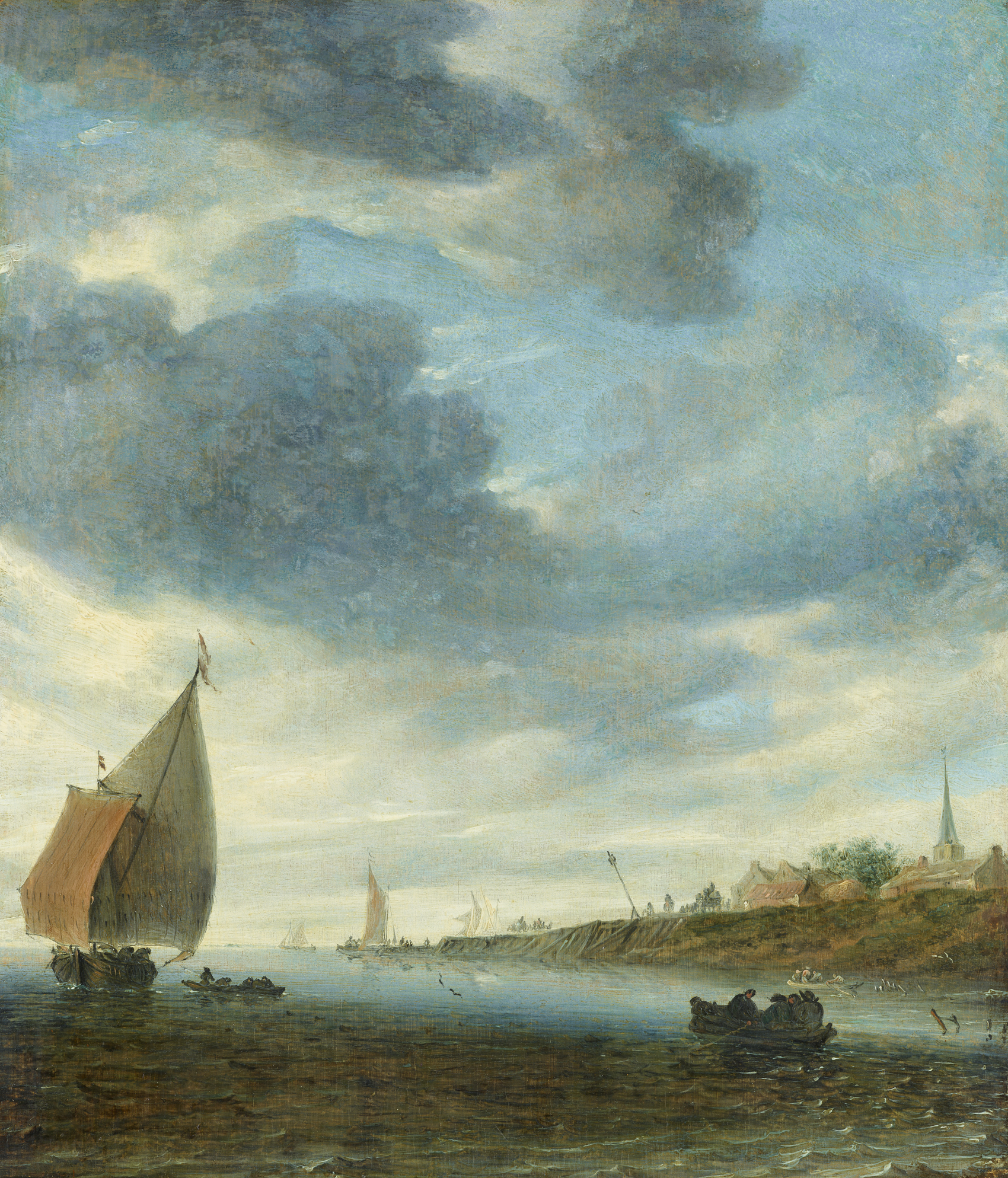 Salomon van Ruysdael, Inland Waters with a Sailboat