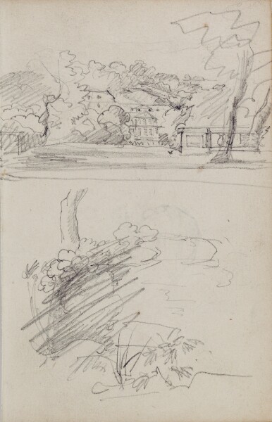 Théodore Géricault, View of a Country House and Studies of Bushes and Foliage