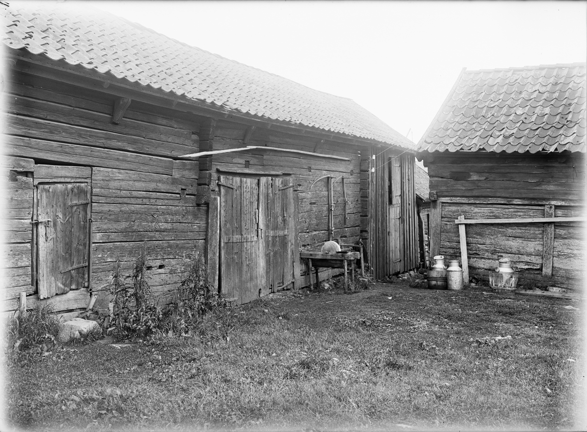 Paul Sandberg, Byggnader på mangården hos Erikssons, Skäve, Vaksala socken, Uppland sannolikt 1920-tal
