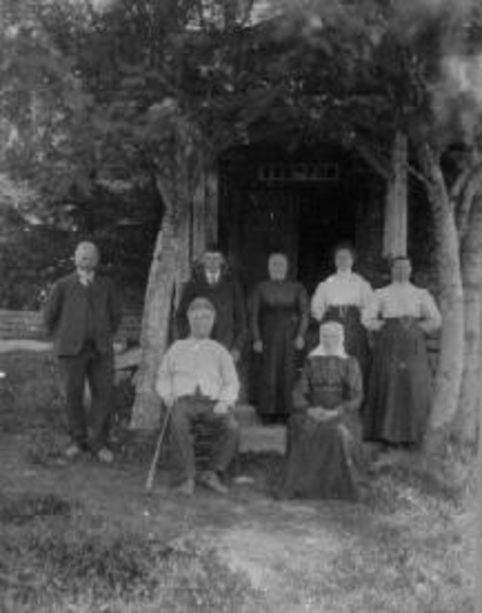 Anno Domkirkeodden, Familie på Stordal, Veldre, Ringsaker. Nikolaus Nilsen f.1861, Even Stordal 1884, Karen Stordal f.1853, Kristine Stordal f.1886, Oline Ødegården, Engebrikt Stordal f.1837, Kjerstine Stordal f.1835.