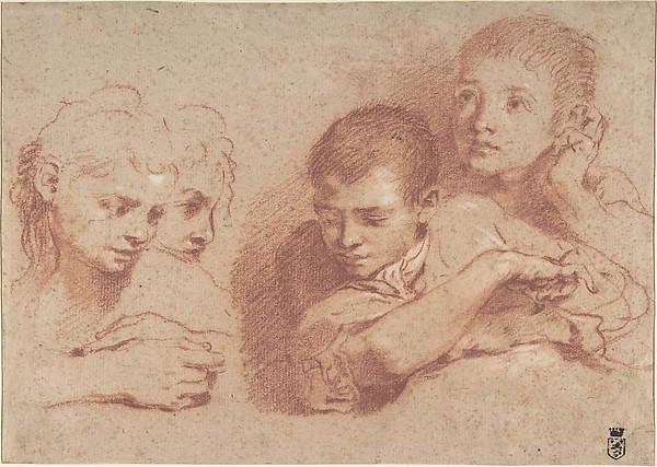 Annibale Carracci, Studies of a Boy and a Girl (recto); Studies of Legs (verso)