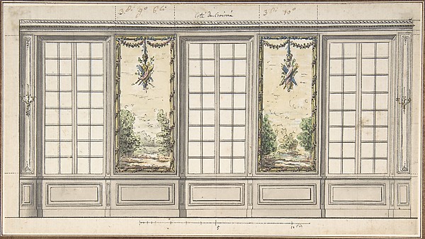 Anonymous, French, 18th century, Design for a Windowed Wall with Decorative Panels
