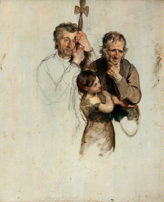 George Harvey, Two Men and a Girl Standing (study for 'The Covenanters' Baptism')