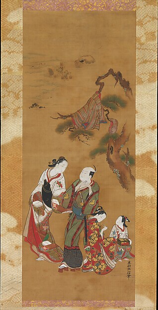 Okumura Masanobu, Yukihira and Two Brinemaidens at Suma
