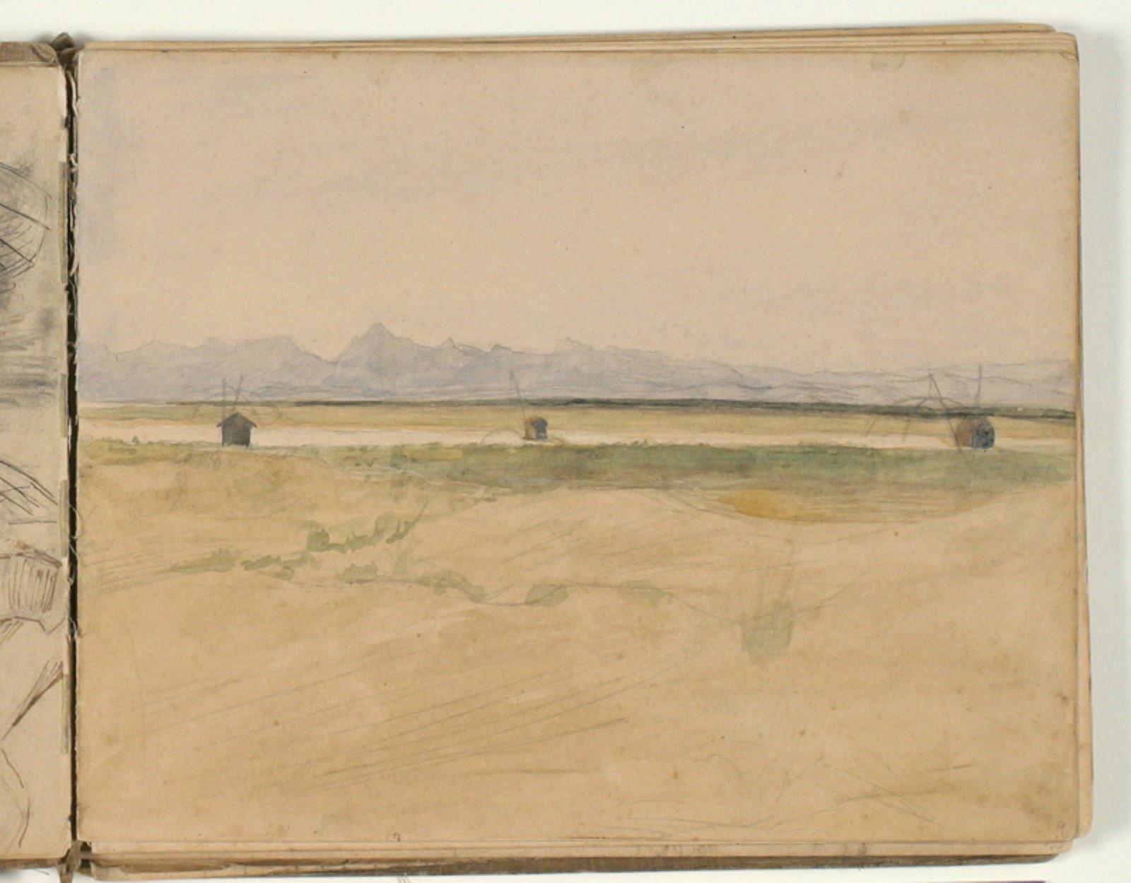 Niels Larsen Stevns, Landskabsskitse med bjerge i horisonten