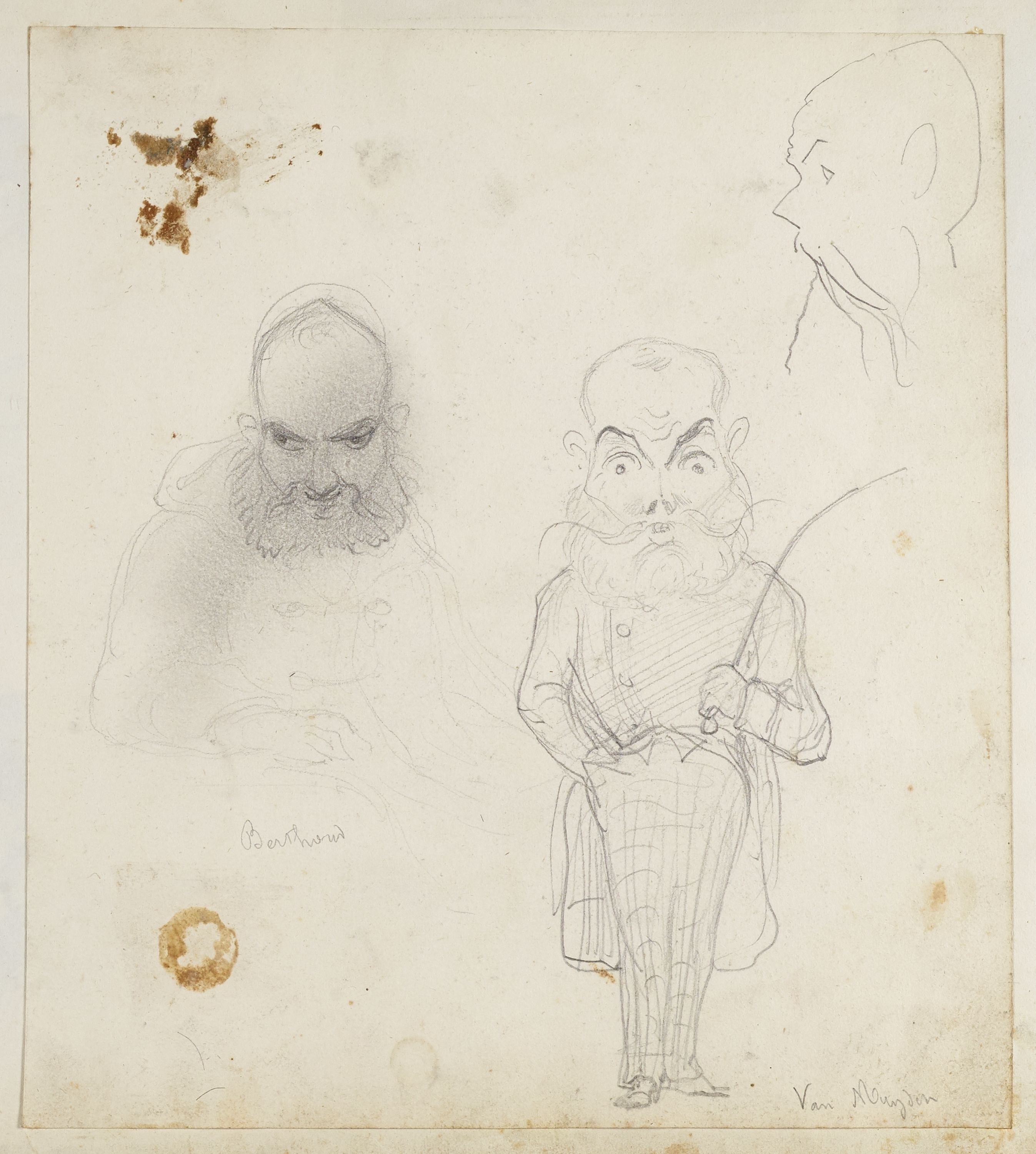 Anonyme, Portrait-charge de trois hommes barbus (dont Berthoud et Van Muyden)