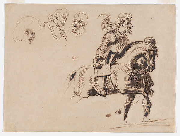 Eugène Delacroix, Studies of a Horse and Figures, after Rubens