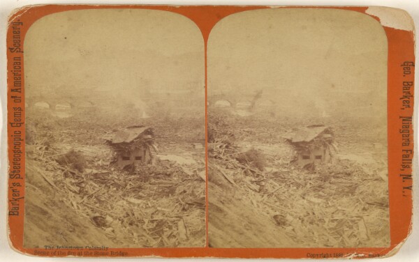 George Barker, The Johnstown Calamity. Scene of the fire at the Stone Bridge.