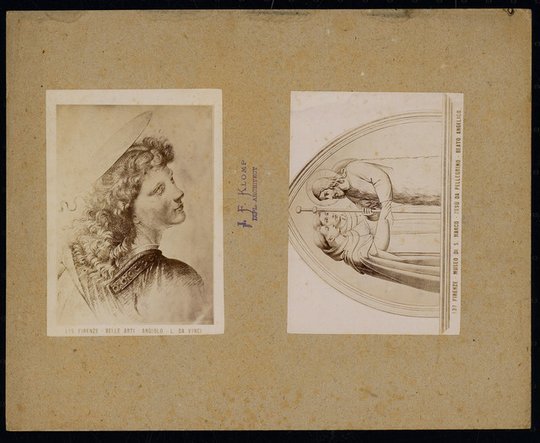Leonardo da Vinci, Uffizien, Florenz / Kloster San Marco, Florenz: Uffizien: Ausschnitt Engel aus dem Gemälde der Taufe Christi von Leonardo und Verrocchio, Kloster San Marco (Museum), Nachzeichnung nach Fra Angelico