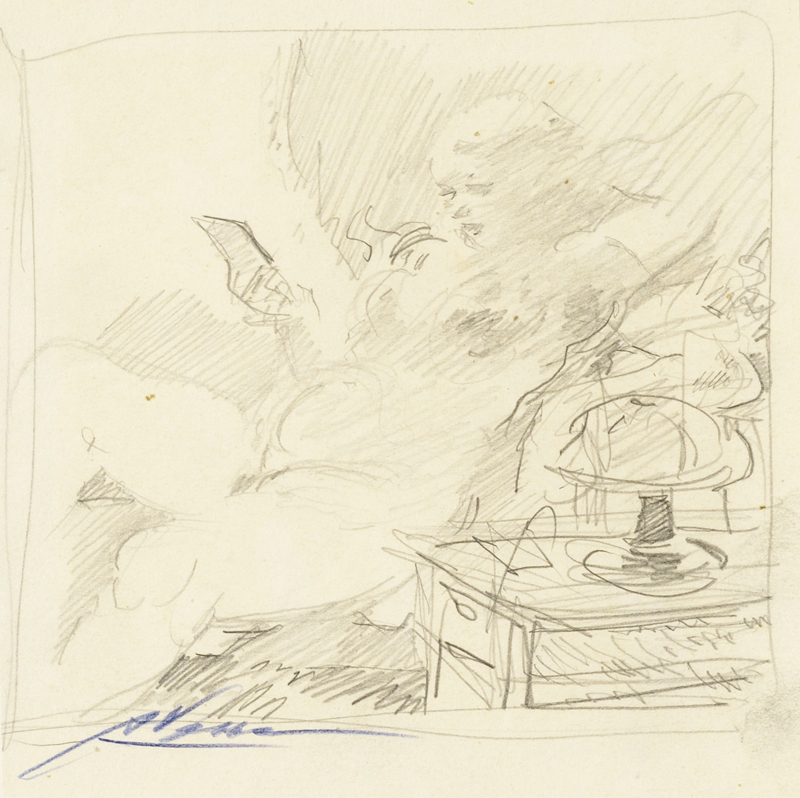 Ado (autor) Vabbe, recumbent act in interior