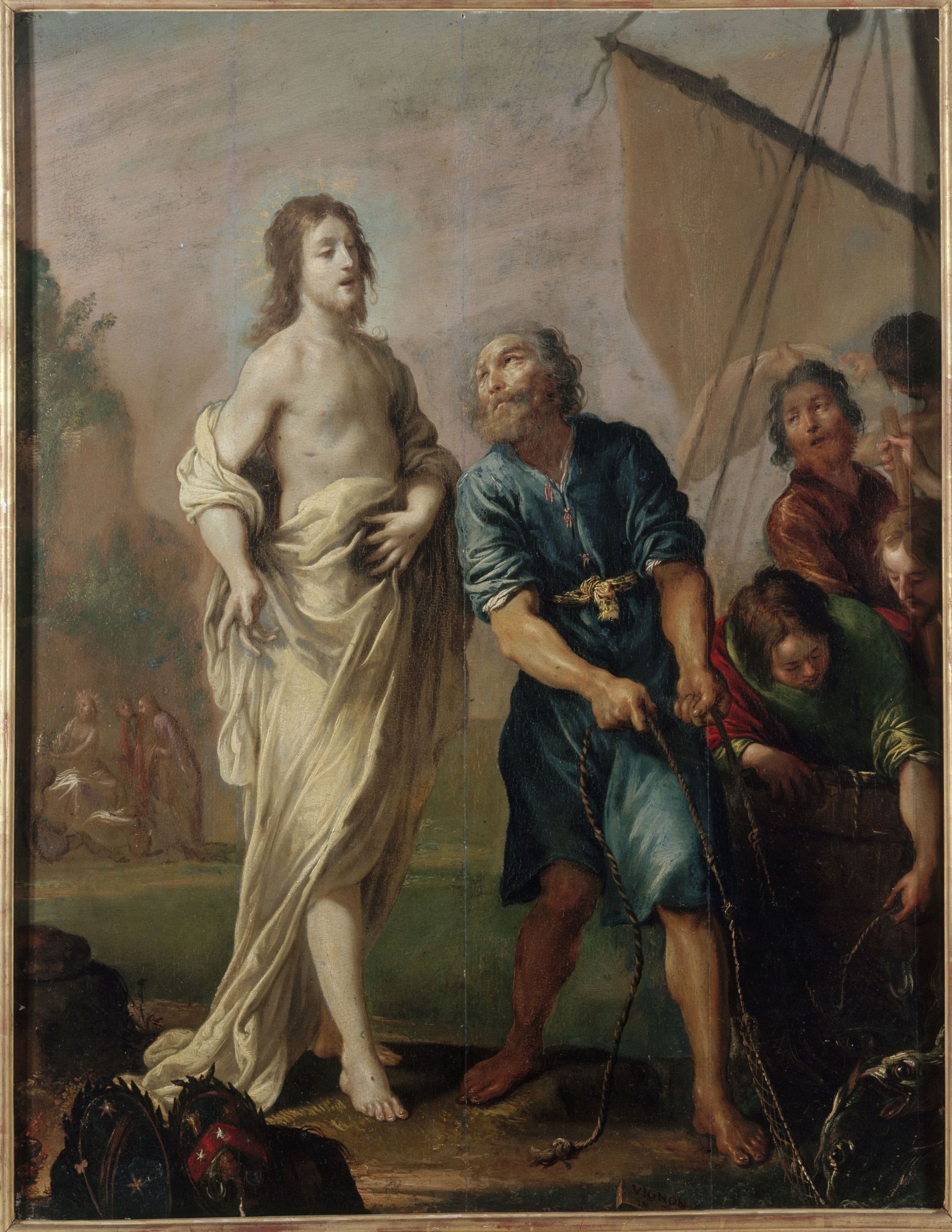 Claude Vignon, La Pêche miraculeuse ou la Vocation de saint Pierre. "Petit may" de Notre-Dame. 1624.