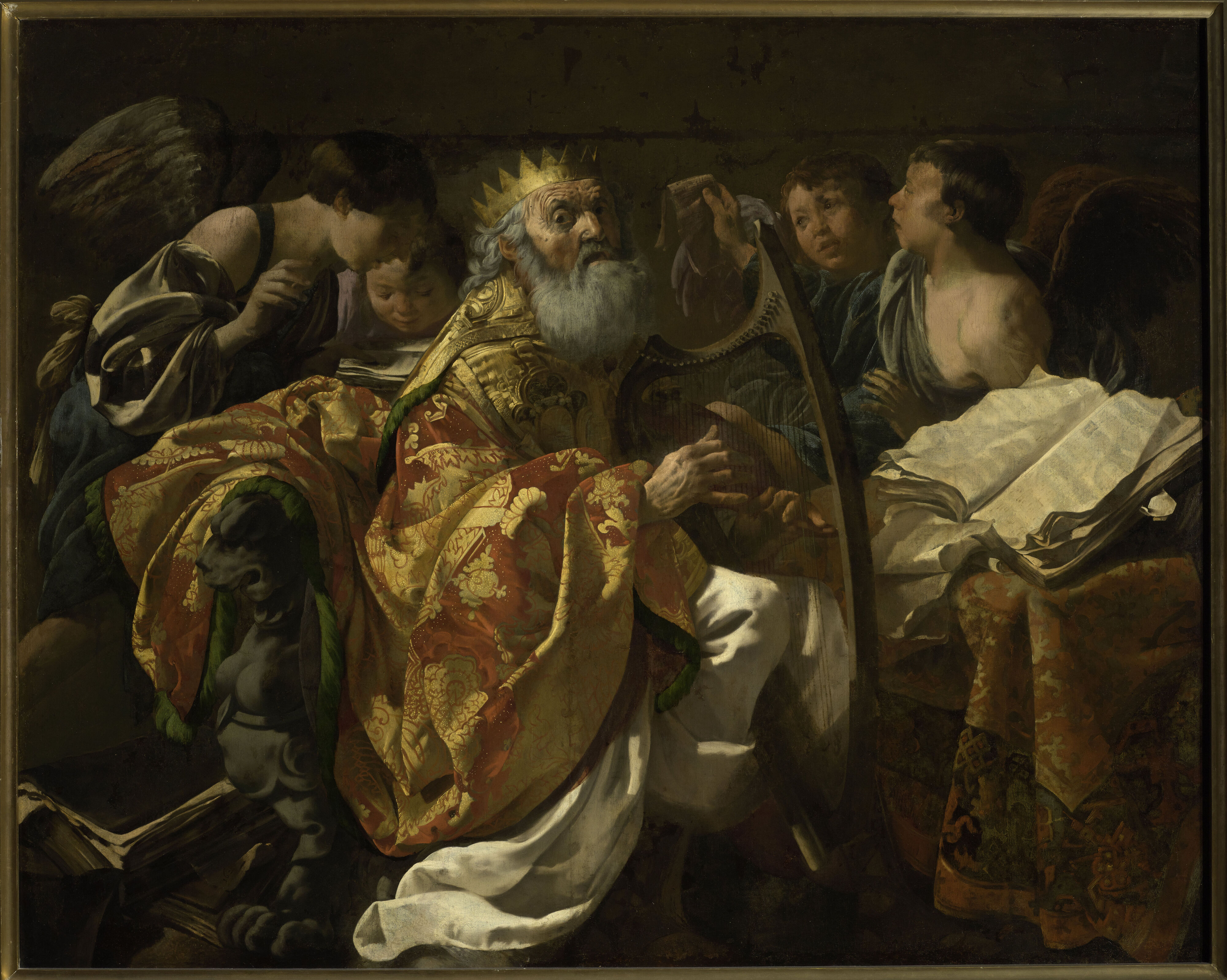 Hendrick ter Brugghen, King David playing the harp among angels