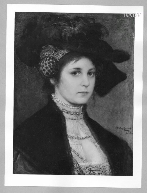 Friedrich August von Kaulbach, Bildnis einer jungen Frau mit Federhut