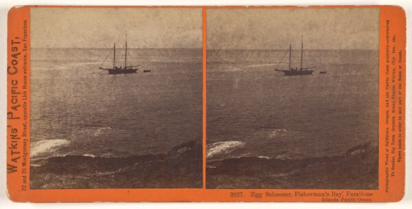 Carleton Watkins, Egg Schooner, Fisherman's Bay, Farallone [sic] Islands, Pacific Ocean.
