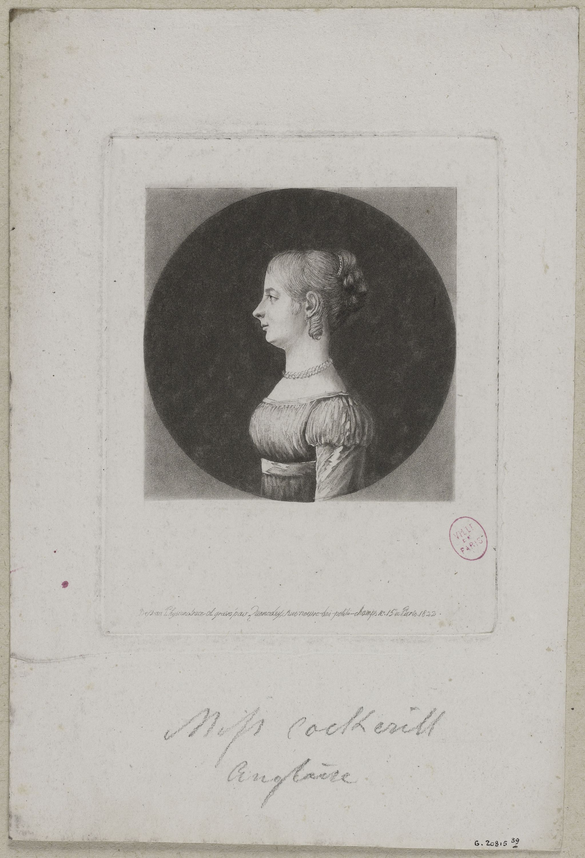 Edmé Quenedey, Portrait de Madame Cockerill, anglaise