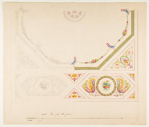Anonymous, French, 19th century, Design for a Ceiling with Swans and Cornucopias