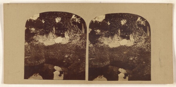 Unknown, [Woman seated on ground overlooking a brook, her reflection seen in the brook]