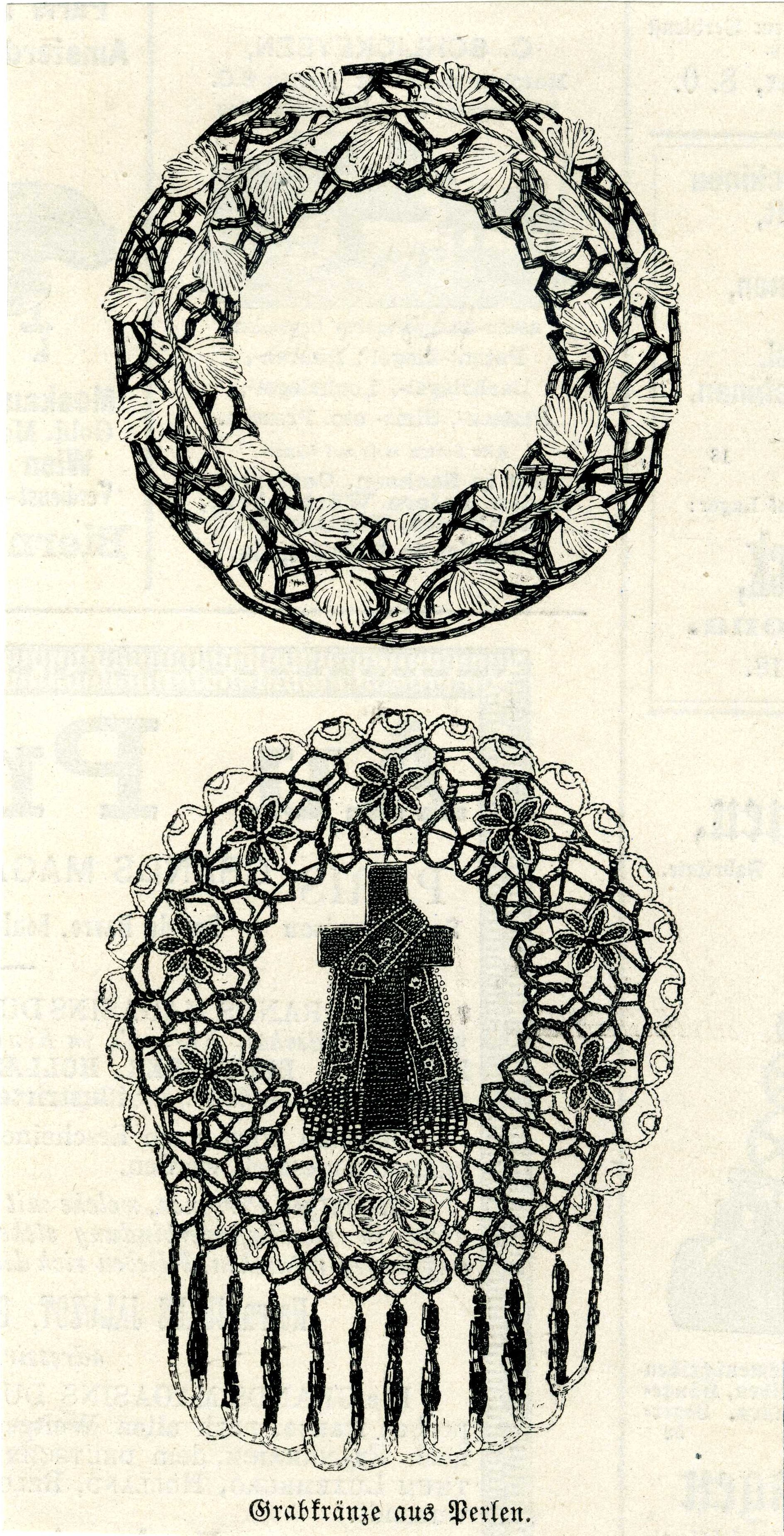 Unknown artist, Grafik "Grabkränze aus Perlen"