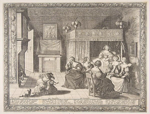 Abraham Bosse, Visit to the New Mother, plate 5 from "Marriage in the City" (Le Mariage à la Ville)