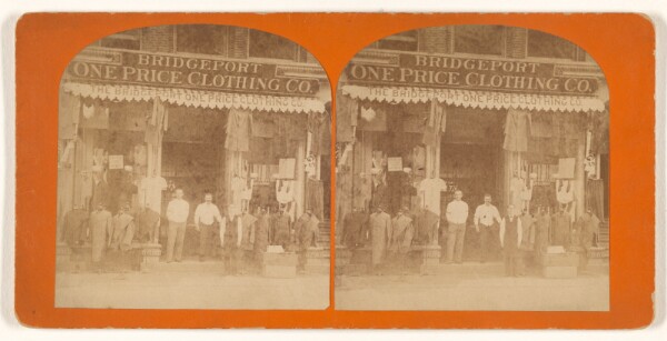 Unknown, [Exterior view of Bridgeport One Price Clothing Co.]