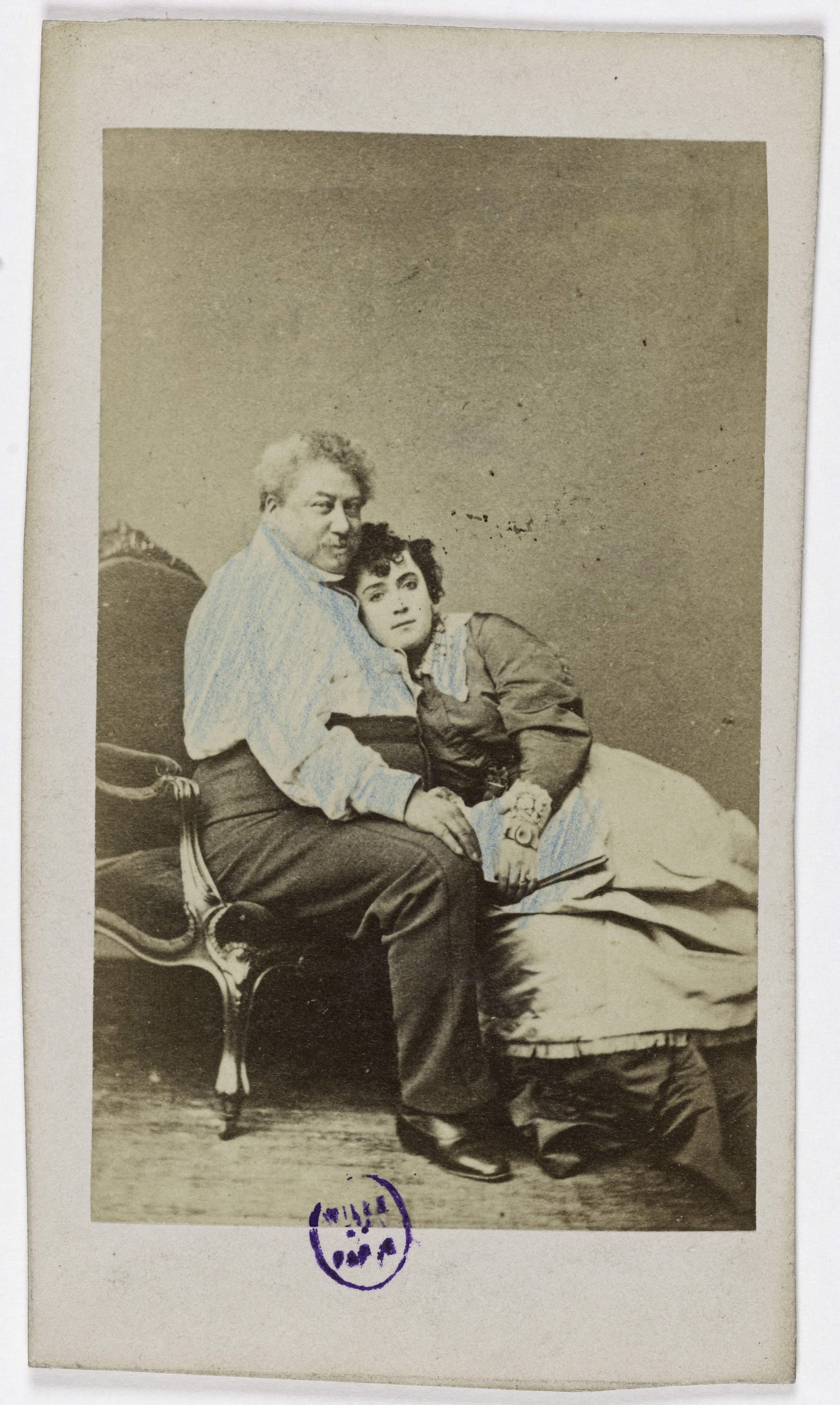 Alphonse Liébert, Portrait d'Alexandre Dumas Père (1803-1870), (romancier) et Adah Menken (1835-1868, danseuse, écuyère, mime)