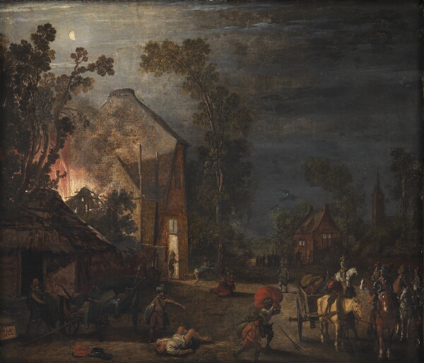 Esaias van de Velde, En landsby plyndres om natten