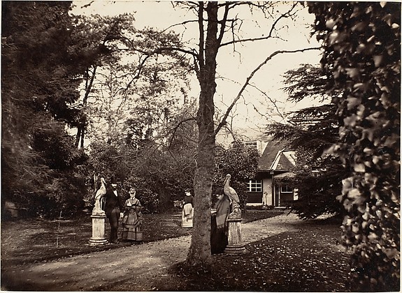 Unknown, [Autumn Scene with People on Lawn near Cottage]