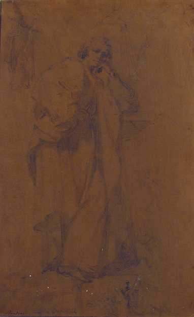 Cesare Dandini, Standing Draped Male Figure, His Left Arm Resting on a Pillar