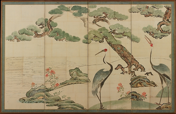 Ogata Kōrin, Cranes, Pines, and Bamboo