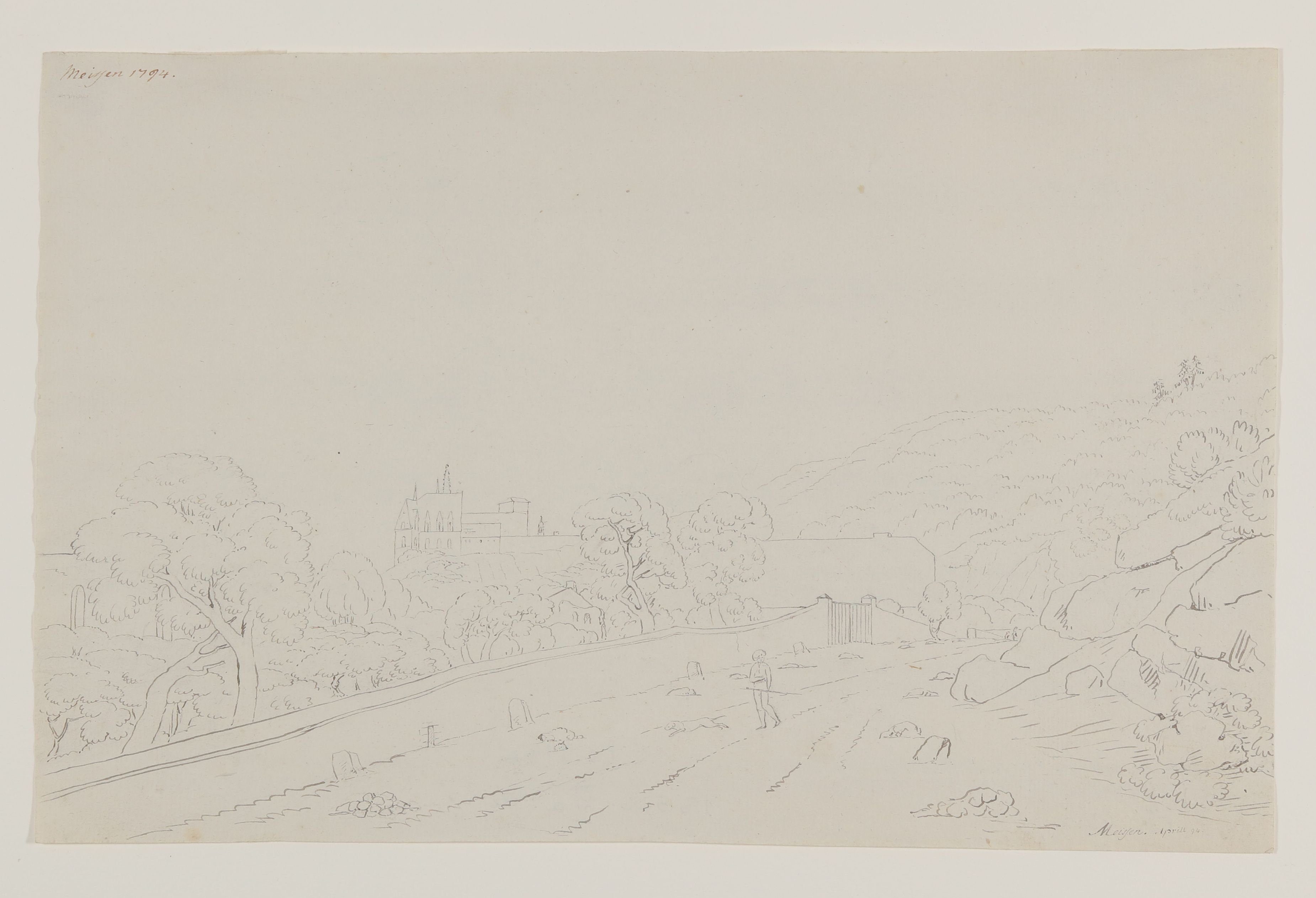 Gottlob Friedrich Konstantin von Stein, Landschaft bei Meißen mit Blick auf die Albrechtsburg und den Dom