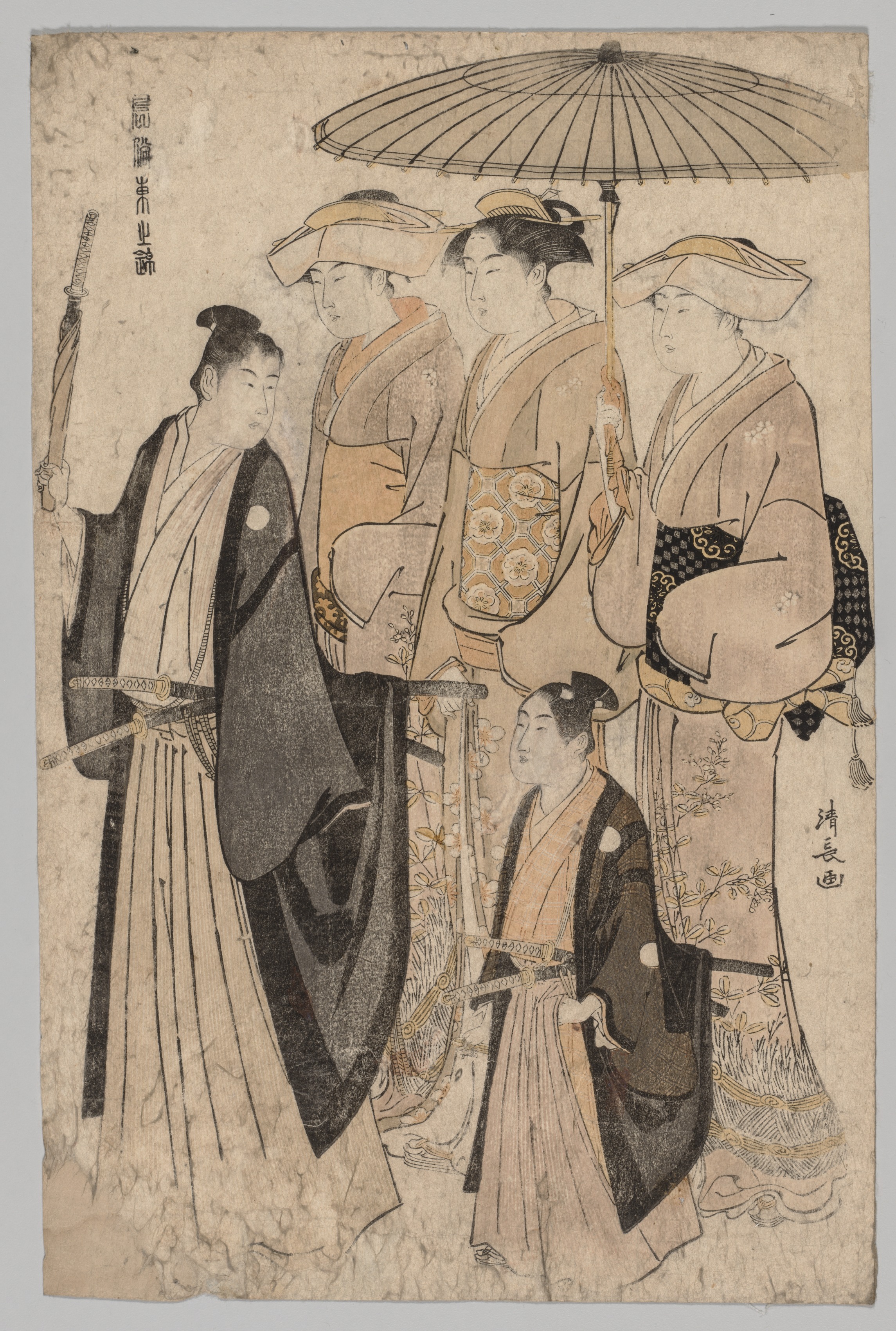 Torii Kiyonaga, Woman of the Yoshiwara and Attendants (from the series Brocades of the East in Fashion)